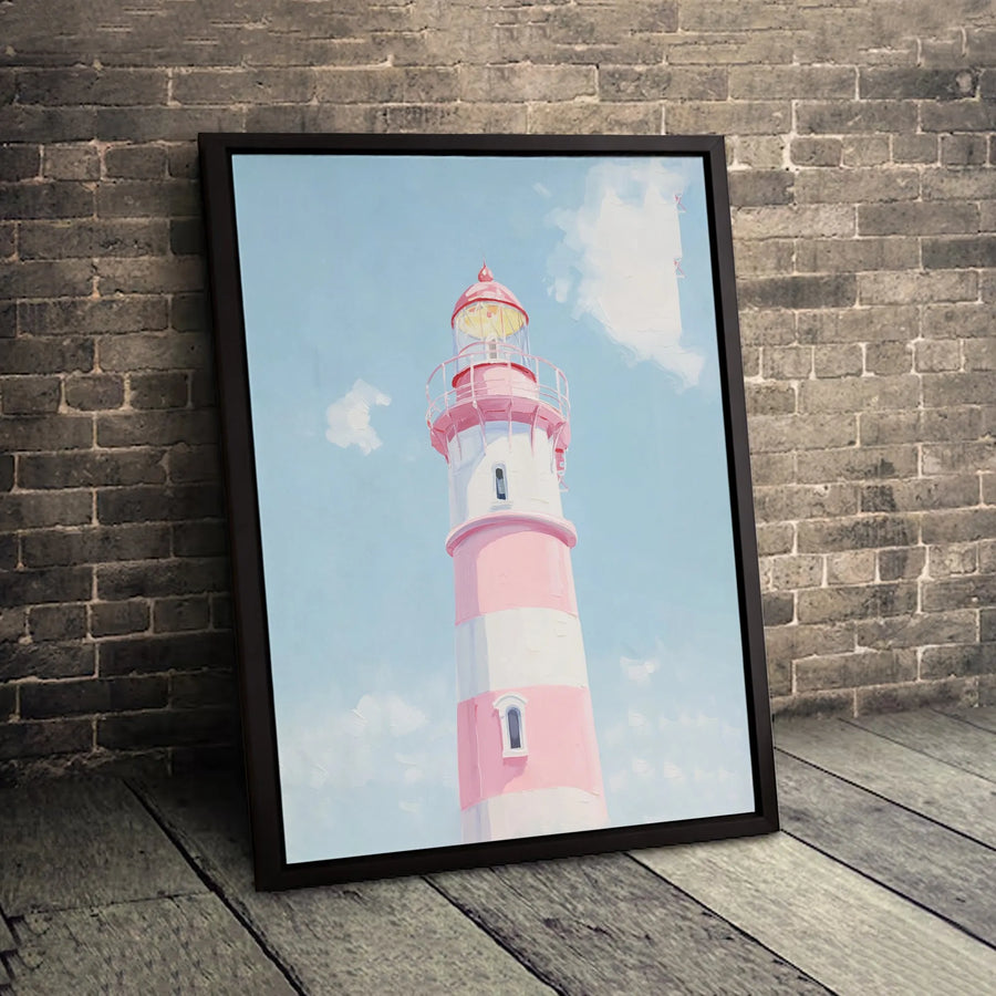 Pink Lighthouse Canvas Print | Painterly Coastal Wall Art | Premium Gallery Wrapped Decor | Nautical Aesthetic Gift for Beach House