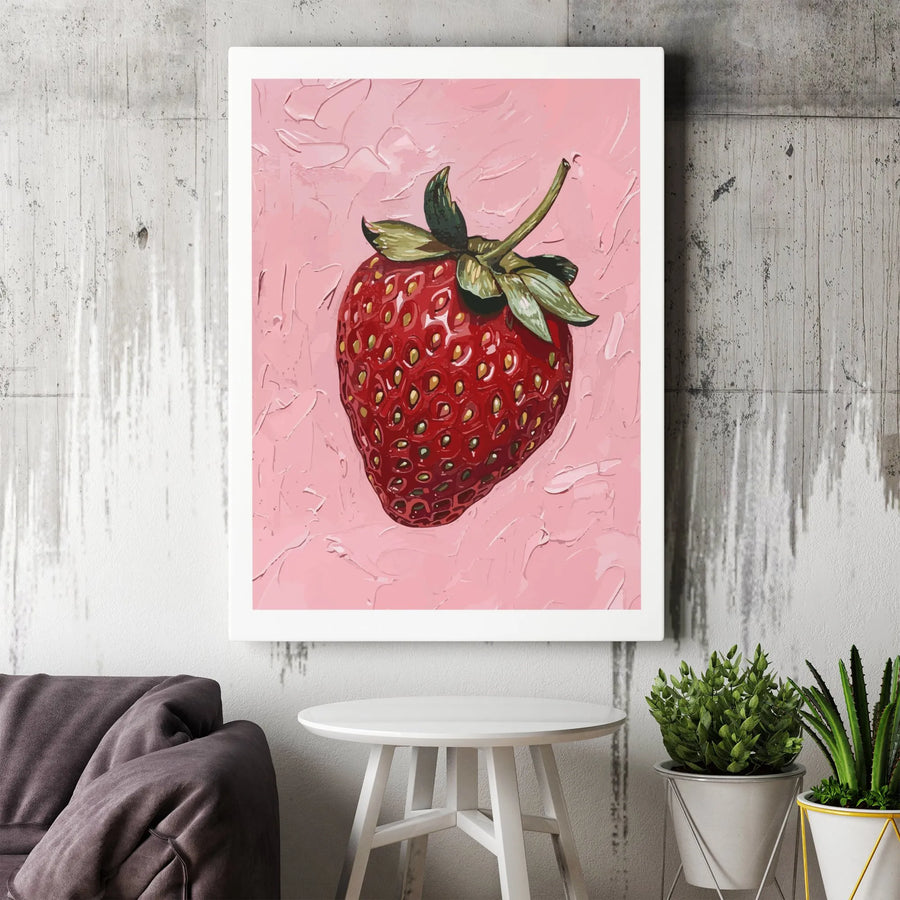 Strawberry Wall Art Canvas | Impasto Oil Painting Style | Premium 1.25-Inch Gallery Wrap | Kitchen Decor and Fruit Lover Gift