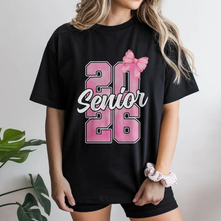 Senior 2026 T-Shirt | Pink Bow Graphic Aesthetic | Premium Cotton Tee | Cute High School Graduation Gift For Girls
