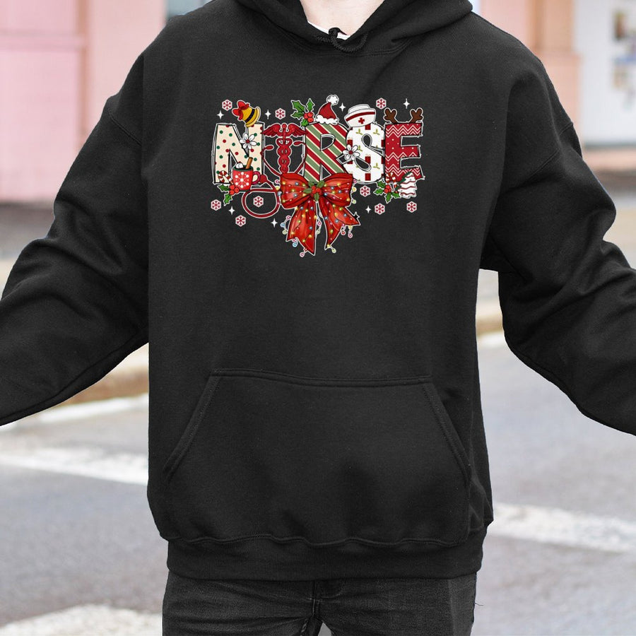 Christmas Nurse Hoodie | Festive Medical Stethoscope Design | Cotton-Polyester Blend | Holiday Gift for Nurses and Nursing Students