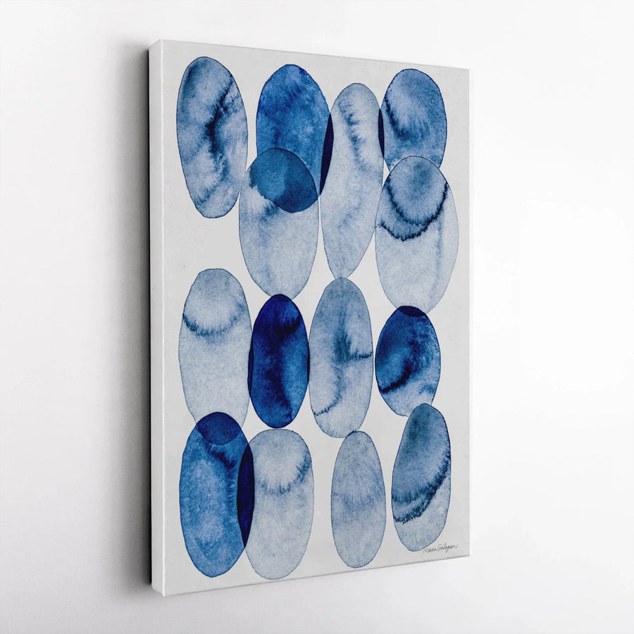Abstract Blue Watercolor Canvas Wall Art | Minimalist Overlapping Ovals | Premium Gallery Wrapped Print | Modern Living Room & Office Decor Gift