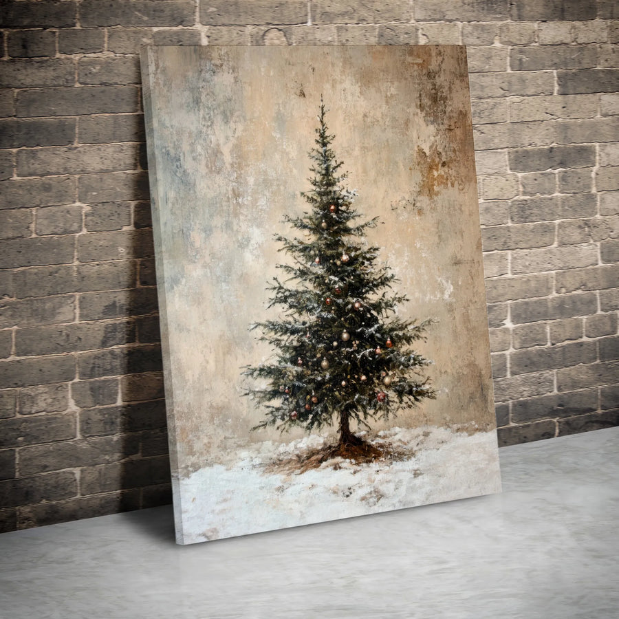 Vintage Christmas Tree Canvas Art | Snowy Holiday Landscape Wall Decor | Premium 1.25-Inch Gallery Wrap | Festive Seasonal Home Gift