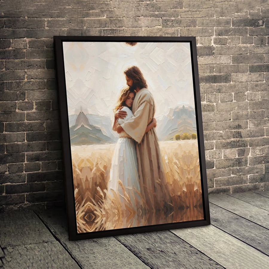 Jesus Embracing Woman Canvas Print | Impressionist Wheat Field Art | Premium Fade-Resistant Wall Decor | Spiritual Christian Home Gift