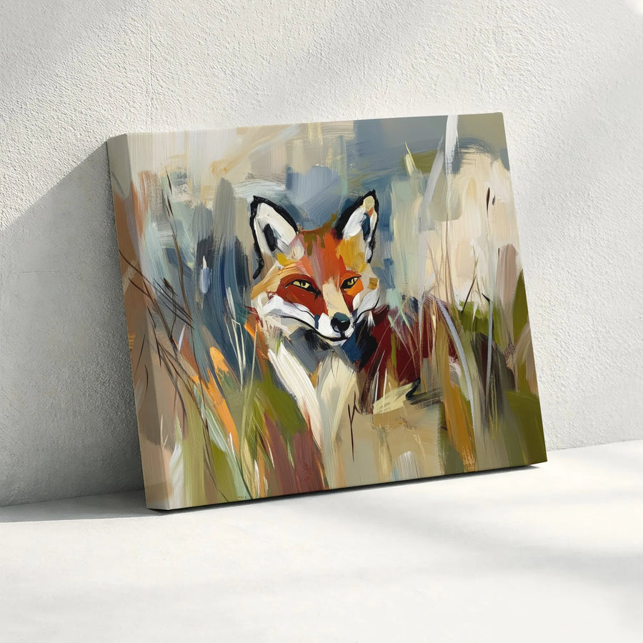 Abstract Fox Canvas Wall Art | Modern Wildlife Oil Painting Print | Gallery Quality 1.25" Framed Decor | Nature Lover Living Room Gift