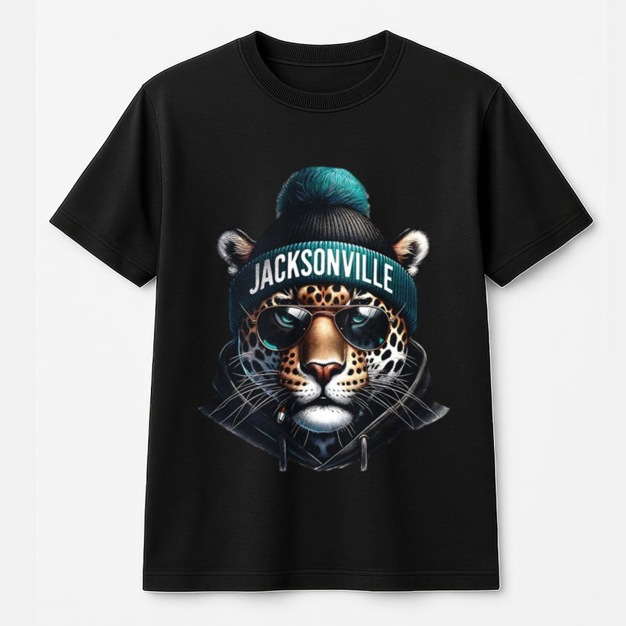 Jacksonville With Cool Jaguar Mascot Wearing Beanie And Sunglasses T-Shirt