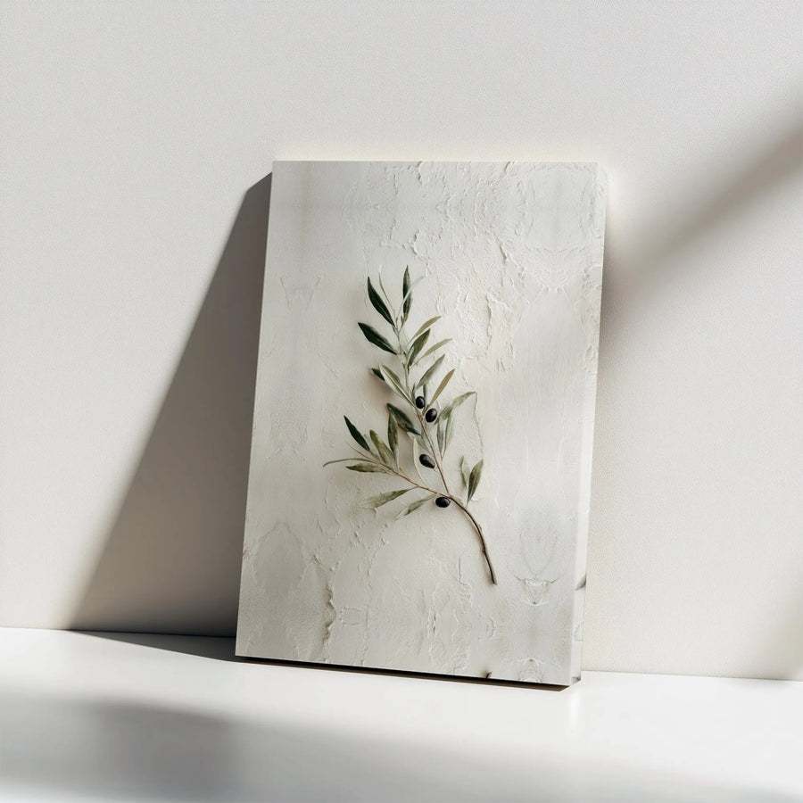Olive Branch Canvas Wall Art | Minimalist Botanical Print with Textured Background | Premium Thick Gallery Wrap | Modern Farmhouse Kitchen Decor Gift