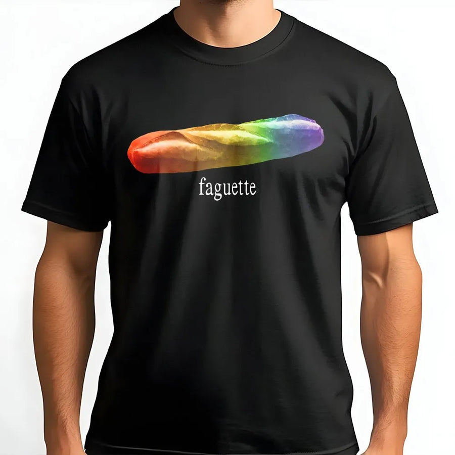 LGBT Pride Baguette T-Shirt | Rainbow Bread Graphic Tee | Premium Soft Cotton Shirt | Funny LGBTQ Humor Gift for Friends and Pride Month