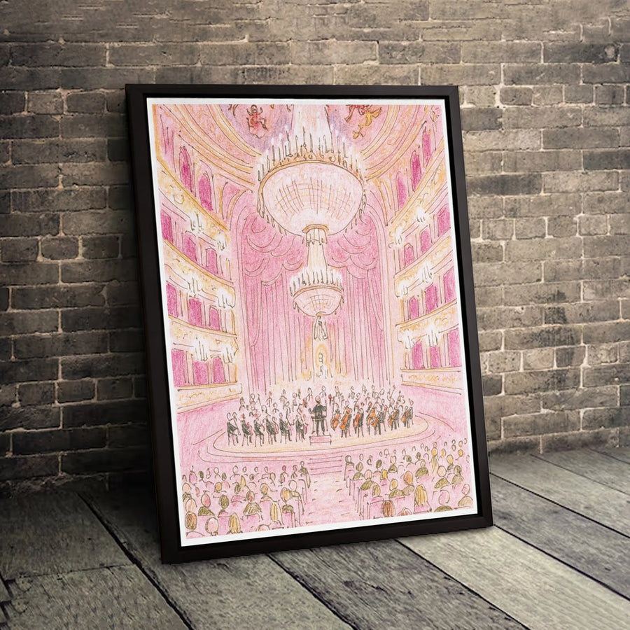 Opera House Wall Art | Pink Symphony Orchestra Illustration | Premium Gallery Canvas | Music Lover Gift Decor