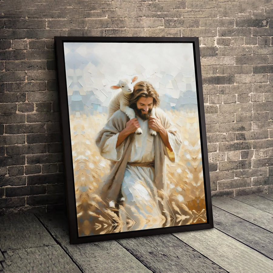 Jesus The Good Shepherd Canvas | Oil Painting Style Lamb Portrait | 1.25-Inch Gallery Wrap | Christian Home Decor Wall Art Gift