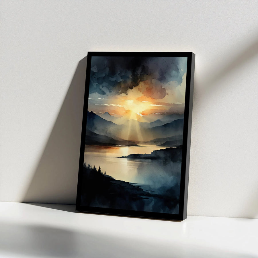 Mountain Lake Sunset Canvas Wall Art | Watercolor Nature Landscape Print | 1.25-Inch Gallery Wrap | Premium Home Decor Gift