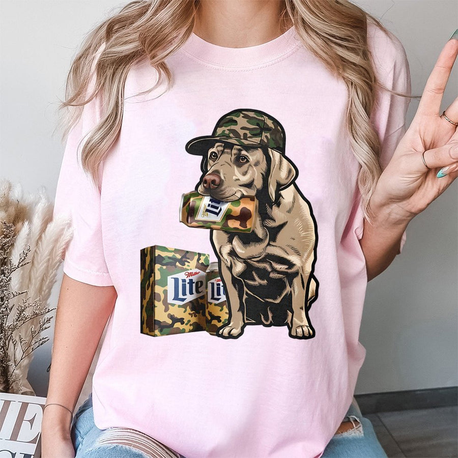 Miler Lite Labrador Hunting Dog Camo Pattern Unisex T-Shirt T-Shirt,Miller Beer Lovers T-Shirt Classic Menswear Tops