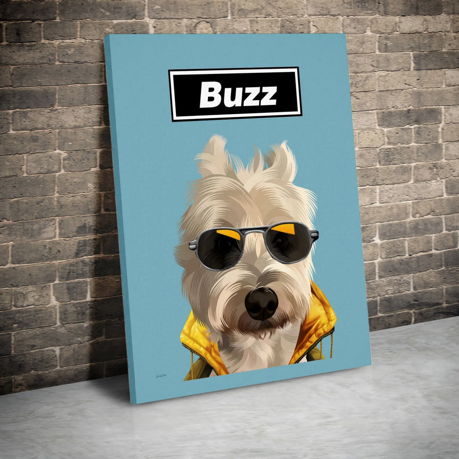 Westie Dog Wall Art | Cool Terrier In Sunglasses Pop Art | Premium Gallery Canvas | Unique Gift For Dog Lovers And Music Fans