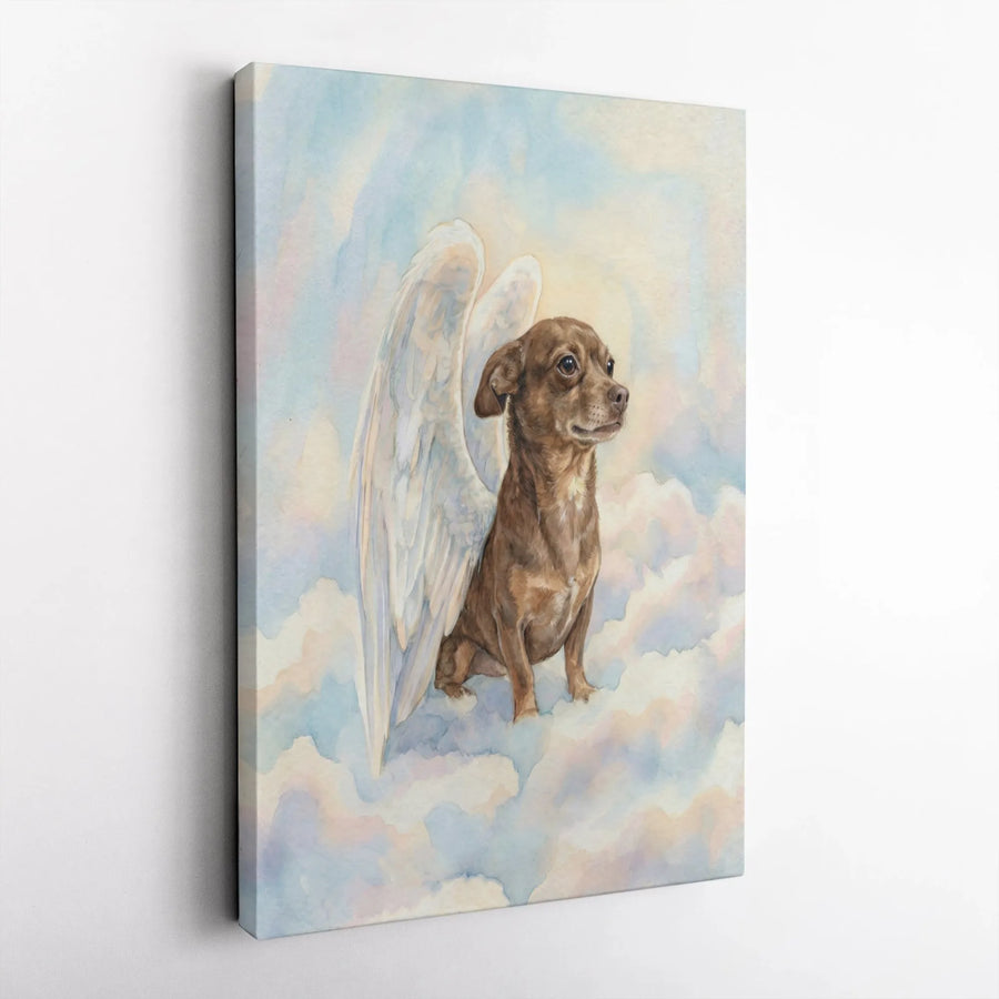 Dog Angel Canvas Wall Art | Watercolor Pet Portrait on Clouds | Premium Gallery Wrapped Canvas | Dog Loss Sympathy Gift for Owner