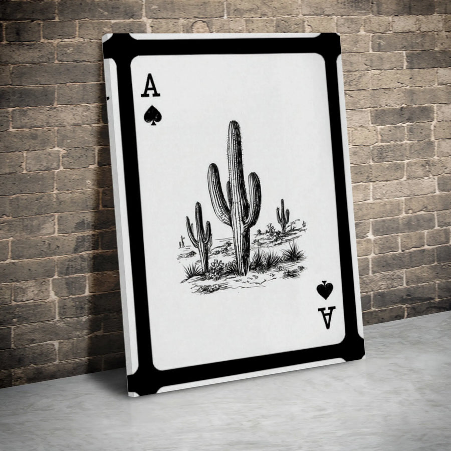 Ace Of Spades Saguaro Cactus Wall Art | Desert Botanical Playing Card Print | Premium Gallery-Wrapped Canvas | Modern Southwest Home Decor Gift