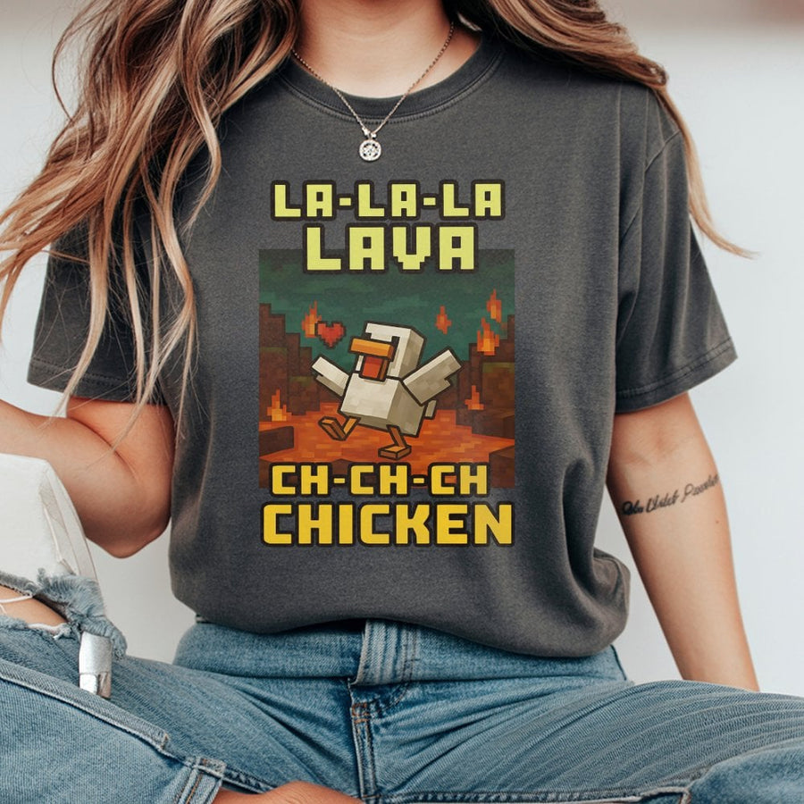 Lava Chicken Graphic T-Shirt | Retro Pixel Art Gaming Design | 100% Cotton Premium Tee | Funny Gamer Gift For Boys Girls And Adults
