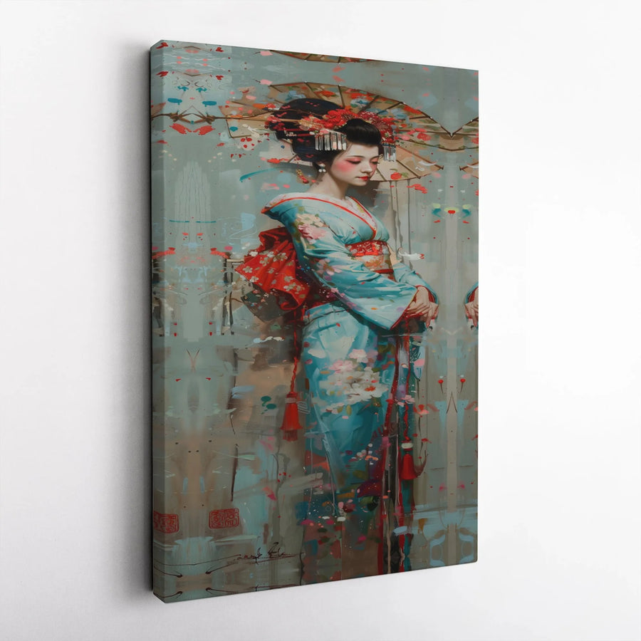Japanese Geisha Wall Art | Elegant Kimono Illustration | Premium Fade-Resistant Canvas | Zen Home Decor Gift