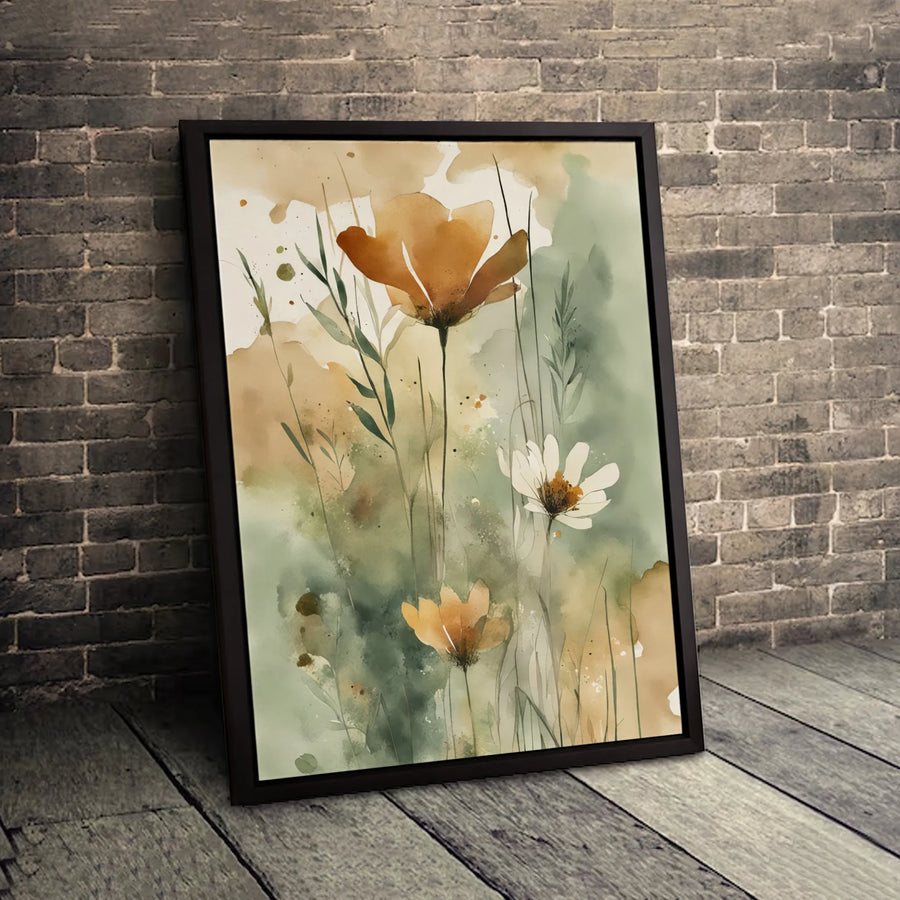 Watercolor Wildflower Canvas Print | Earthy Neutral Botanical Wall Art | 1.25-Inch Gallery Wrap | Modern Home Decor Gift