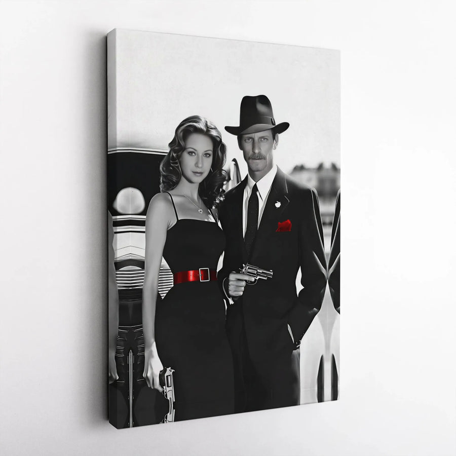Gangster Couple Canvas Art | Noir Retro 1920s Mafia Style Print | 1.25-Inch Premium Gallery Wrap | Unique Home Office Wall Decor Gift