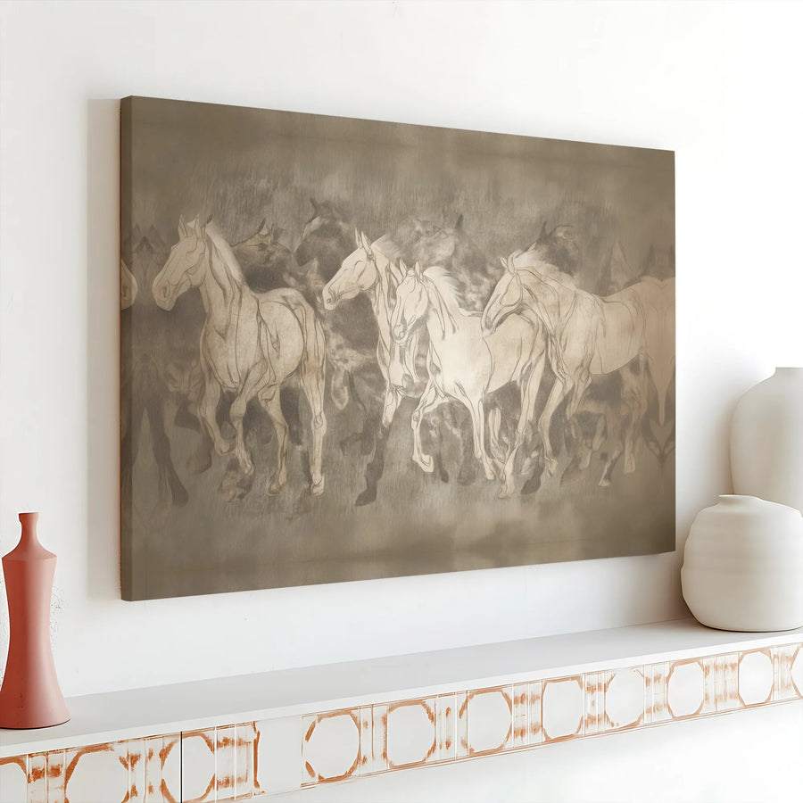Galloping Horse Canvas Art | Monochrome Sketch Wall Decor | Premium 1.25-Inch Gallery Wrap | Equestrian Farmhouse Office Gift