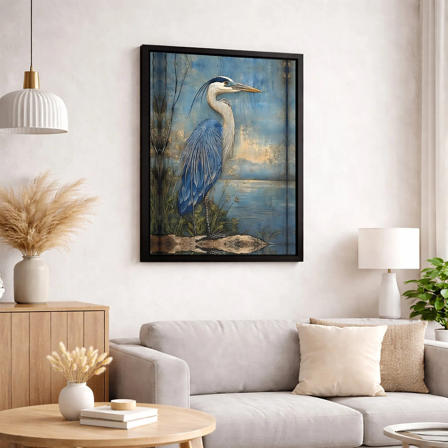 Great Blue Heron Wall Art | Coastal Bird Landscape Canvas Print | Premium Gallery Wrapped Decor | Nature Lover Gift Idea