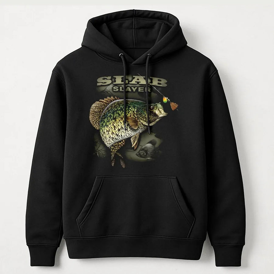 Crappie Fishing Hoodie | Slab Slayer Graphic Design | Premium Cotton Blend Pullover | Funny Fisherman Gift for Anglers