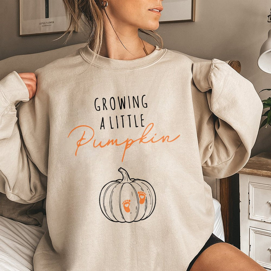 Growing A Little Pumpkin Sweatshirt | Fall Pregnancy Announcement Design | Premium Cotton Blend | Cute Expecting Mom Gift for Autumn