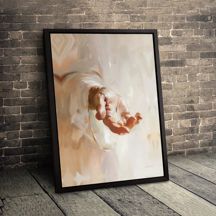Jesus Christ Outstretched Hand Wall Art | Religious Oil Painting Style Print | Premium Gallery Wrapped Canvas | Spiritual Home Decor Gift