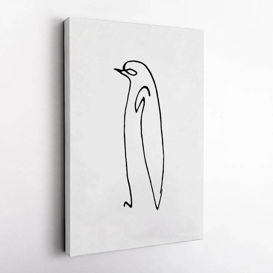 Minimalist Penguin Canvas Wall Art | Single Line Drawing Print | Premium Gallery Wrapped | Modern Black and White Home Decor Gift