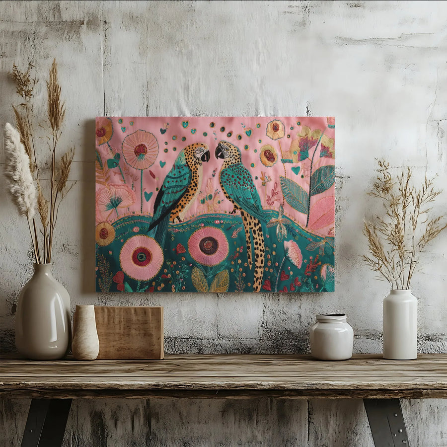 Parrot Canvas Wall Art | Textured Botanical Garden Print | Premium 1.25" Gallery Wrap | Tropical Boho Home Decor Gift for Bird Lovers