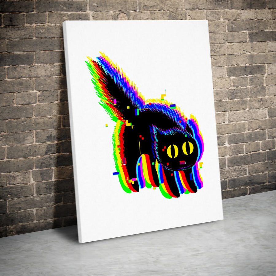 Glitch Cat Canvas Wall Art | Colorful Glitchcore Aesthetic | Premium Frameless Canvas | Modern Home Decor Gift for Cat Lovers