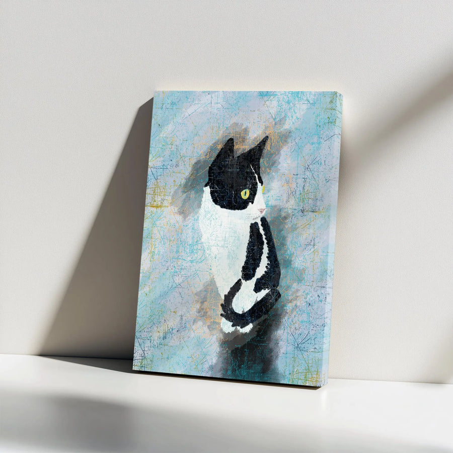 Tuxedo Cat Canvas Wall Art | Abstract Sketch Style Portrait | Premium Gallery Quality Print | Modern Home Decor Gift for Cat Lover
