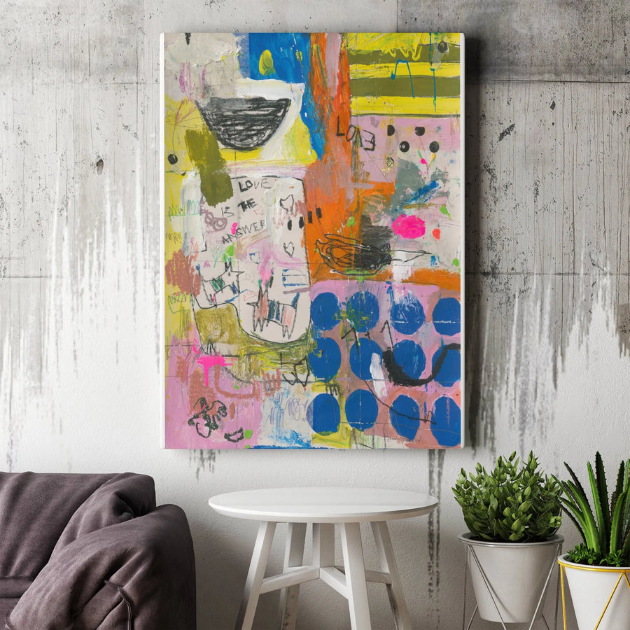 Love Is The Answer Abstract Canvas | Vibrant Graffiti Style Quote Art | Premium Gallery Wrapped Canvas | Modern Urban Home Decor Gift