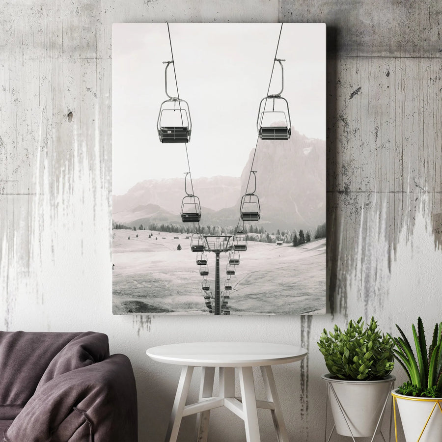 Ski Lift Canvas Wall Art | Black and White Mountain Photography | Limited Edition Fine Art Print | Gift for Skier & Cabin Decor
