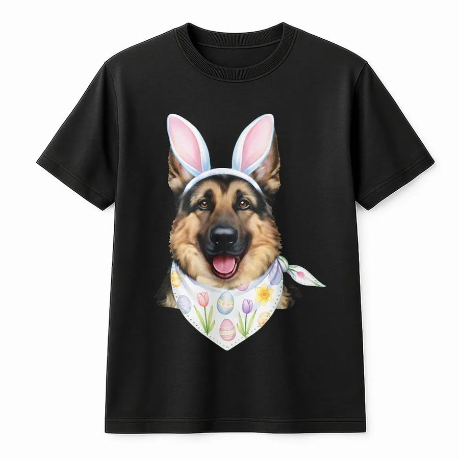 German Shepherd Easter Shirt | Bunny Ears Dog Graphic Tee | Premium 100% Cotton Spring Gift | Unisex Cute Dog Lover Present