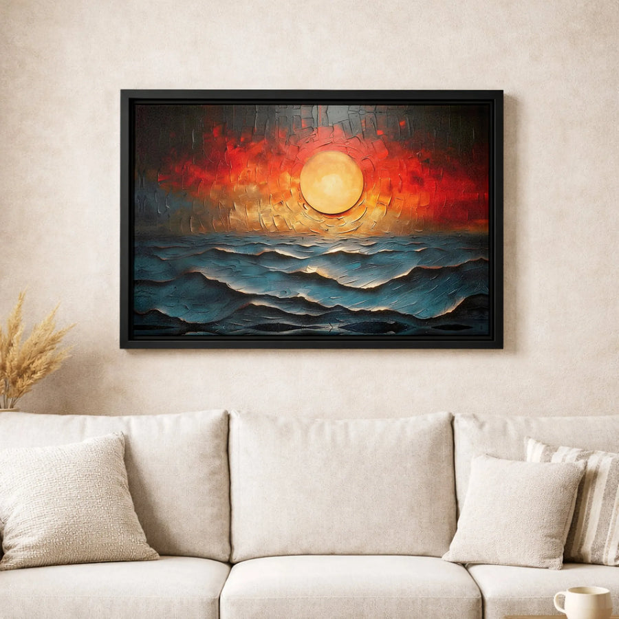 Abstract Ocean Sunset Canvas Wall Art | Textured Impasto Seascape Print | Premium Gallery-Wrapped Decor | Modern Coastal Home Gift