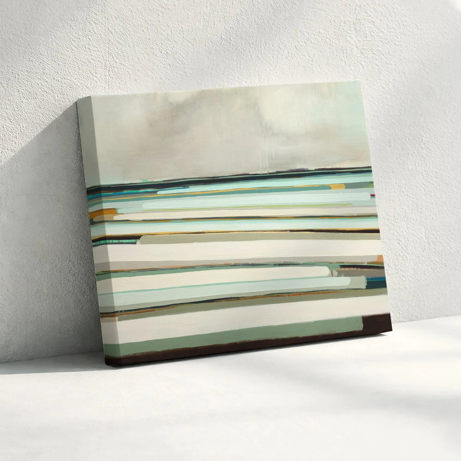 Abstract Landscape Horizontal Canvas | Minimalist Coastal Horizon Art with Teal and Sage Green | Premium 1.25" Gallery Wrap | Calming Wall Decor for Living Room