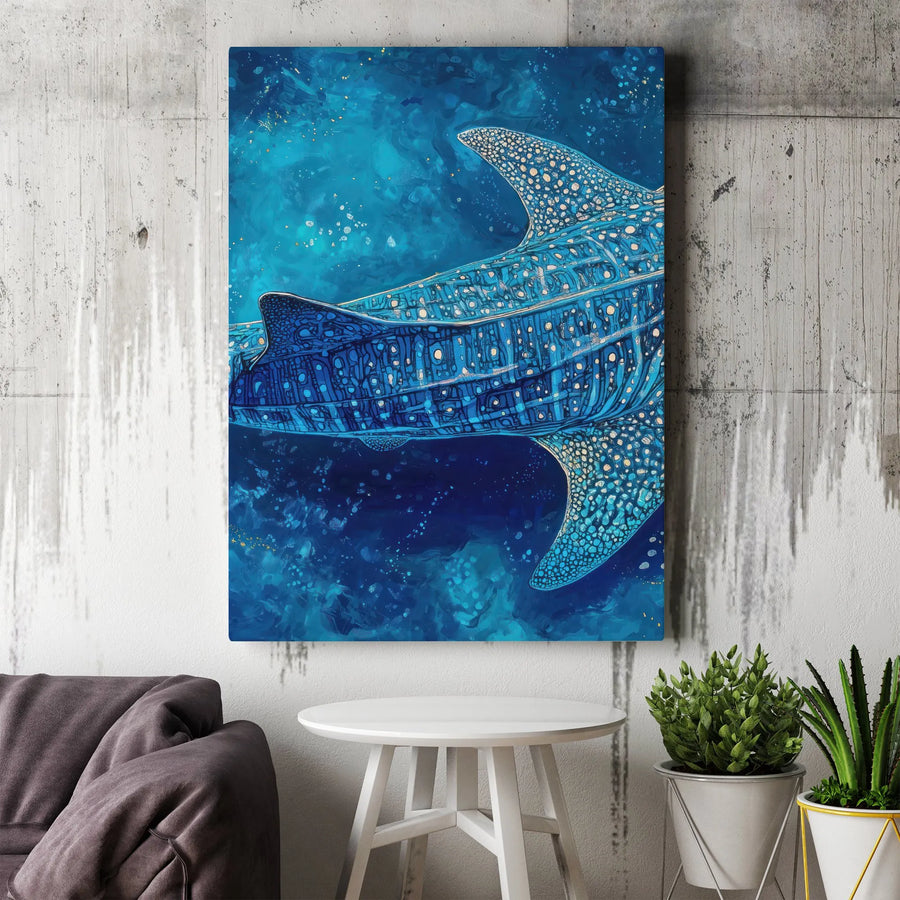 Whale Shark Canvas Wall Art | Abstract Ocean Animal Painting | Premium Thick Gallery Wrap | Coastal Home Decor Gift for Marine Life Lovers