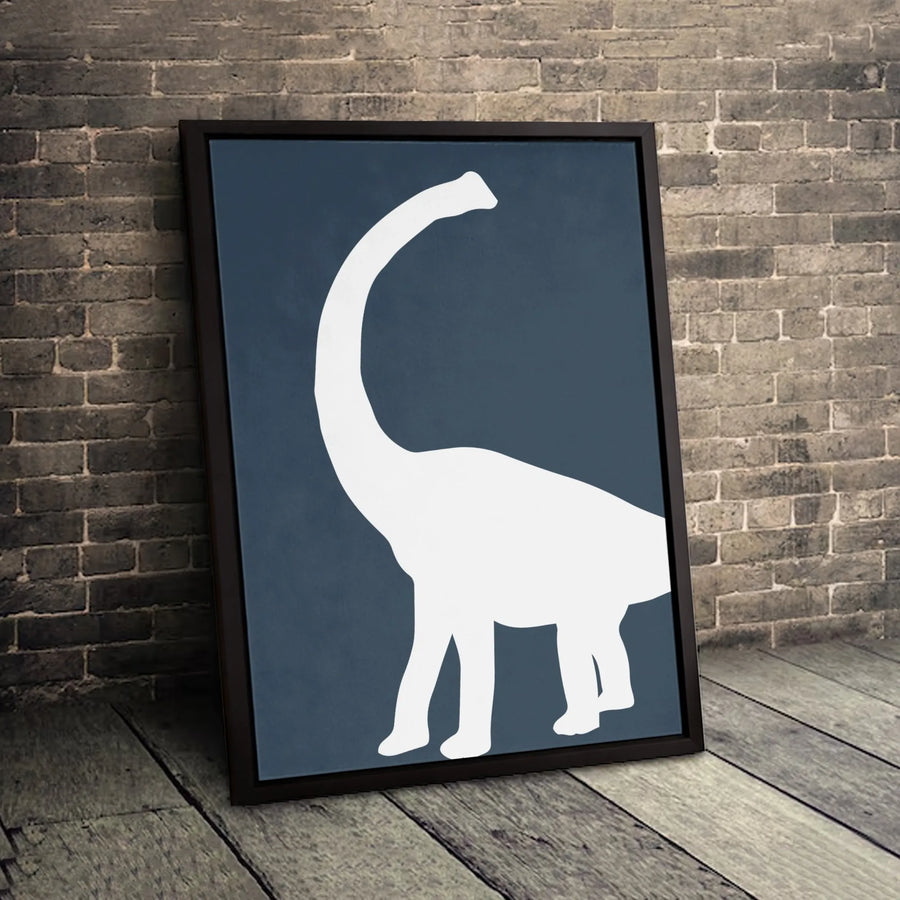 Brachiosaurus Dinosaur Canvas Wall Art | Minimalist Blue and White Silhouette | Premium Fade-Resistant Gallery Wrap | Modern Kids Nursery Decor Gift