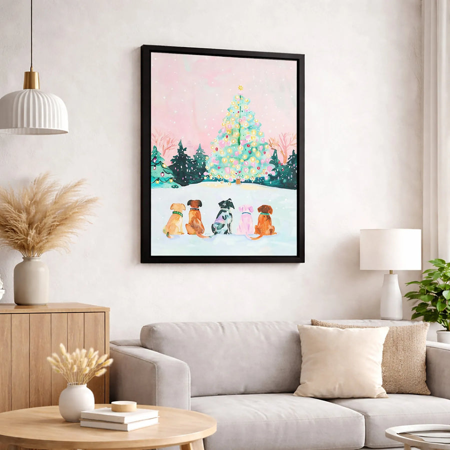 Watercolor Dogs Christmas Canvas | Festive Dog Lovers Wall Art | Premium Gallery Wrapped Print | Holiday Home Decor Gift For Pet Owners