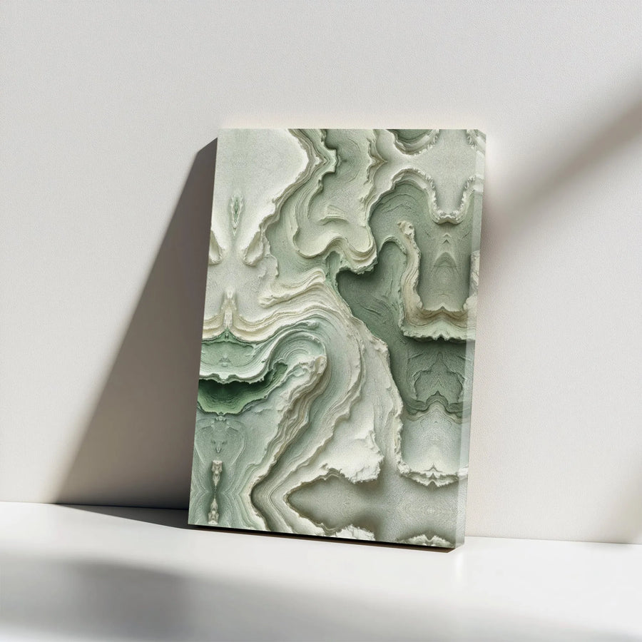 Sage Green Abstract Canvas Wall Art | Modern Layered Agate Geode Texture | Premium Gallery Wrap Decor | Minimalist Living Room Home Interior