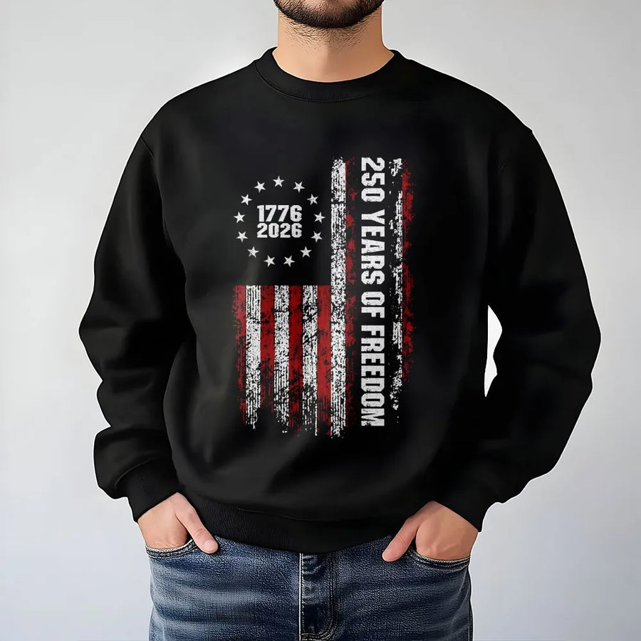 USA 250th Anniversary Sweatshirt | Vintage 1776-2026 Distressed Flag | Soft Cotton Blend | Patriotic 4th of July Gift For Americans