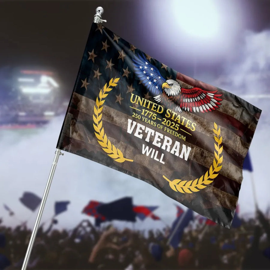 Veteran House Flag | 250th Anniversary USA Eagle Design | Weather-Resistant Polyester | Patriotic Military Family Gift