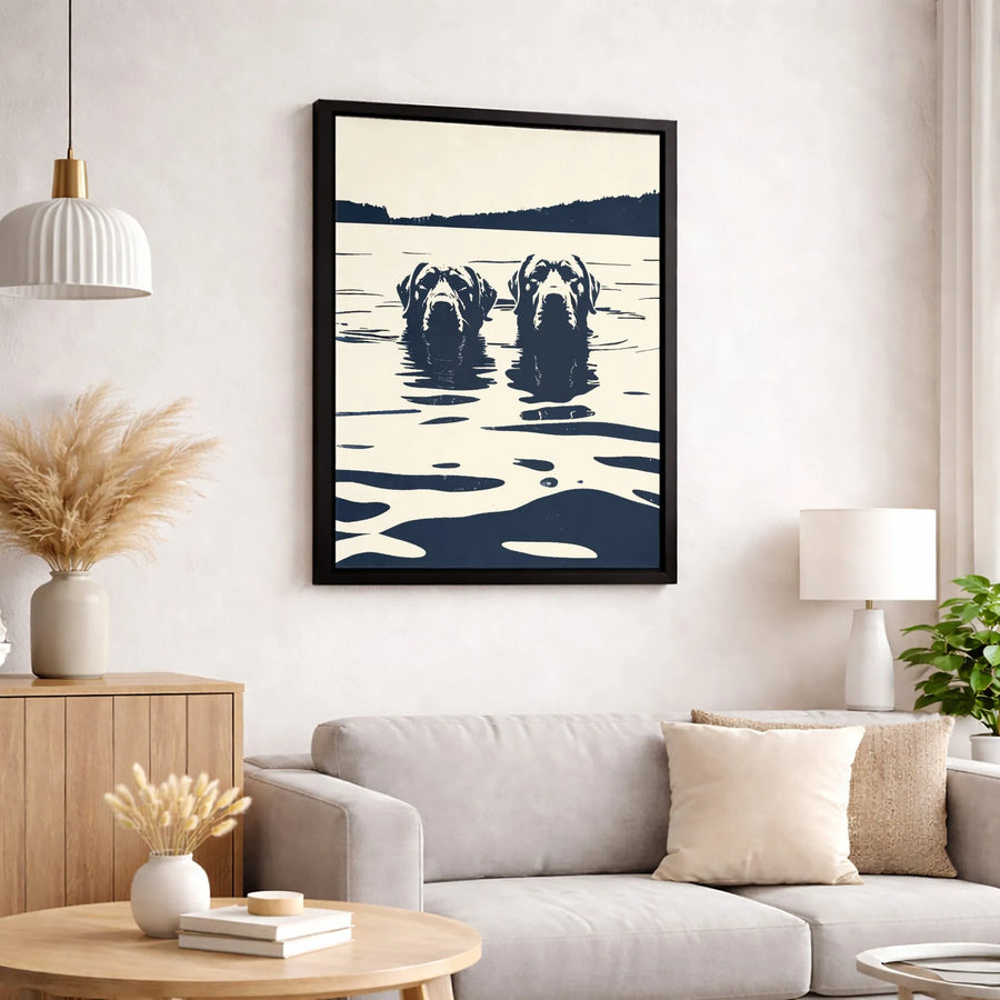 Labrador Retriever Canvas Art | Minimalist Two Dogs Swimming Lake Print | Gallery Quality 1.25 Inch Wrap | Dog Lover Home Decor Gift