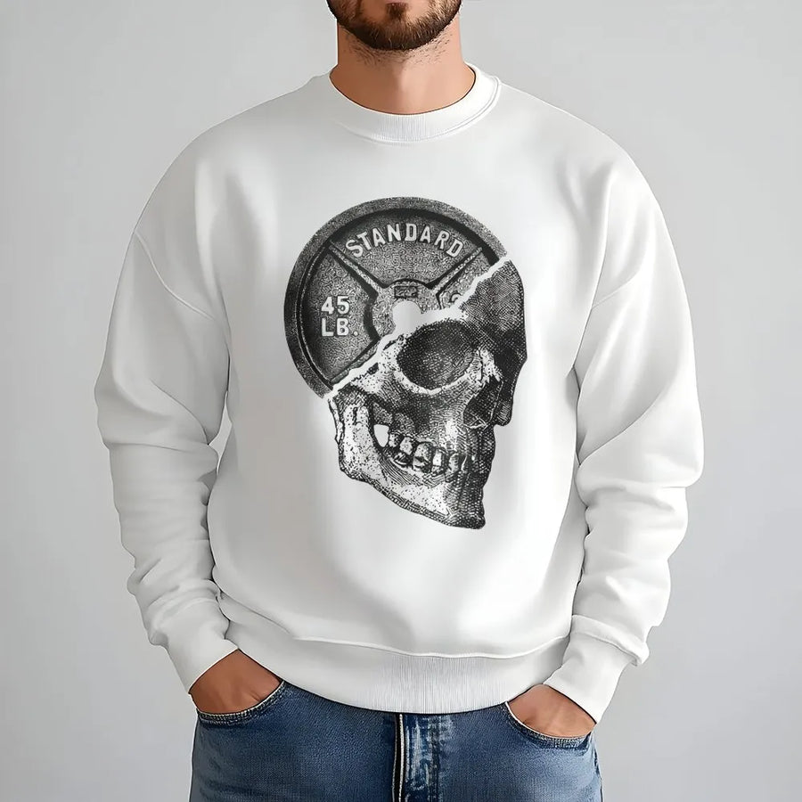 Gym Skull Sweatshirt | 45lb Weight Plate Graphic | Premium Cotton Fitness Tee | Gift for Bodybuilder or Weightlifter
