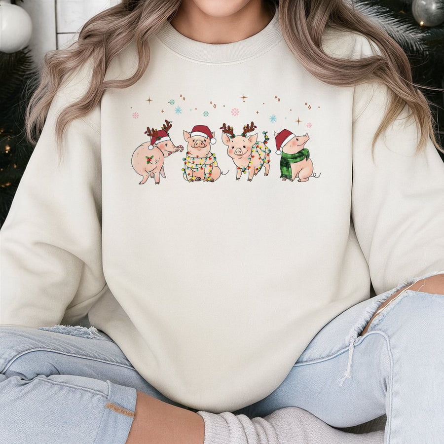 Christmas Pig Sweatshirt | Funny Festive Farm Animal Graphic | Premium Cotton Blend Crewneck | Holiday Gift for Pig Lovers & Farmers