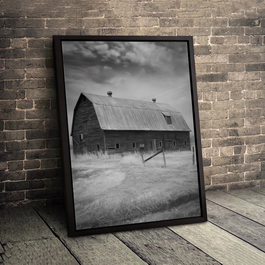 Rustic Barn Wall Art | Black And White Farmhouse Scenery | Premium Gallery Canvas | Vintage Country Home Decor Gift