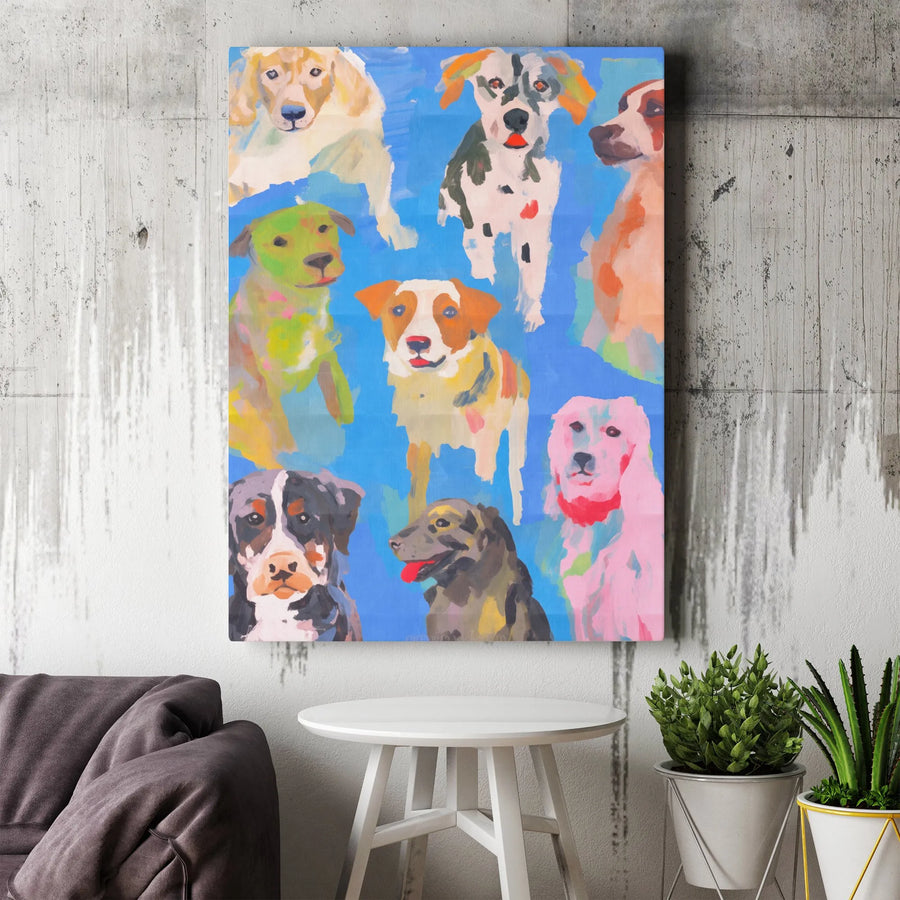 Colorful Dogs Vertical Canvas | Vibrant Dog Breed Collage | Premium Gallery Wrapped Canvas | Gift for Dog Lovers & Modern Wall Decor