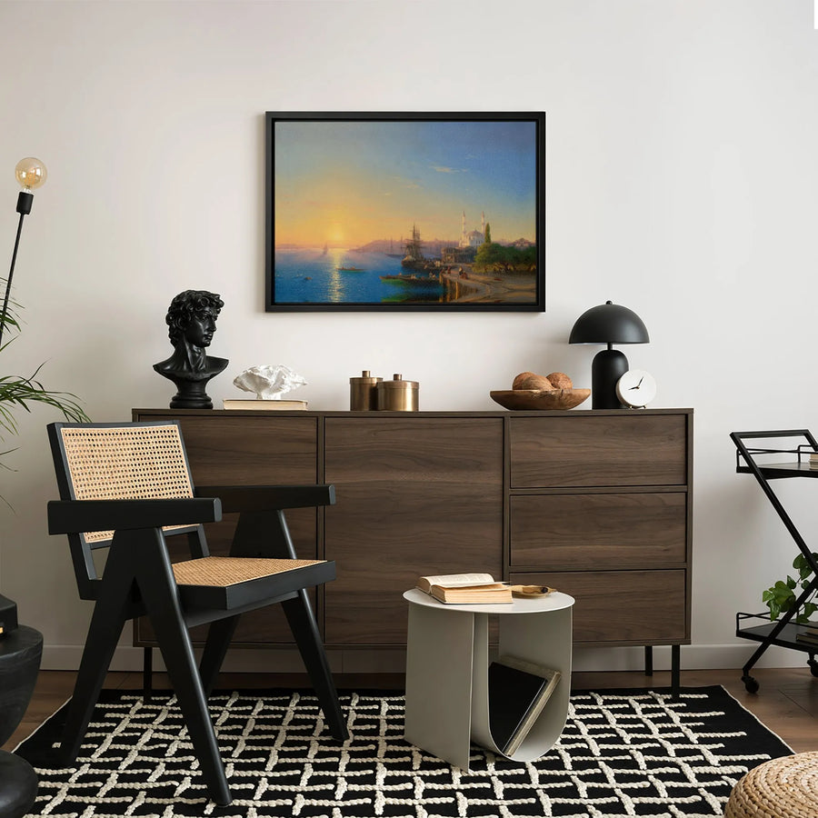 Istanbul Harbor Canvas Wall Art | Orientalist Mosque Sunset Landscape | Gallery Quality Premium Print | Home Office Decor Gift