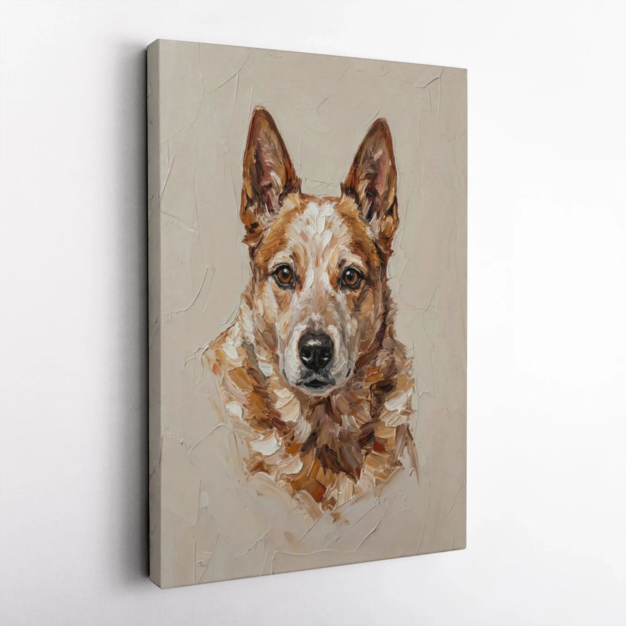 Red Heeler Canvas Wall Art | Impasto Oil Painting Style Portrait | Gallery Wrapped Premium Decor | Gift for Dog Lovers & Cattle Dog Owners