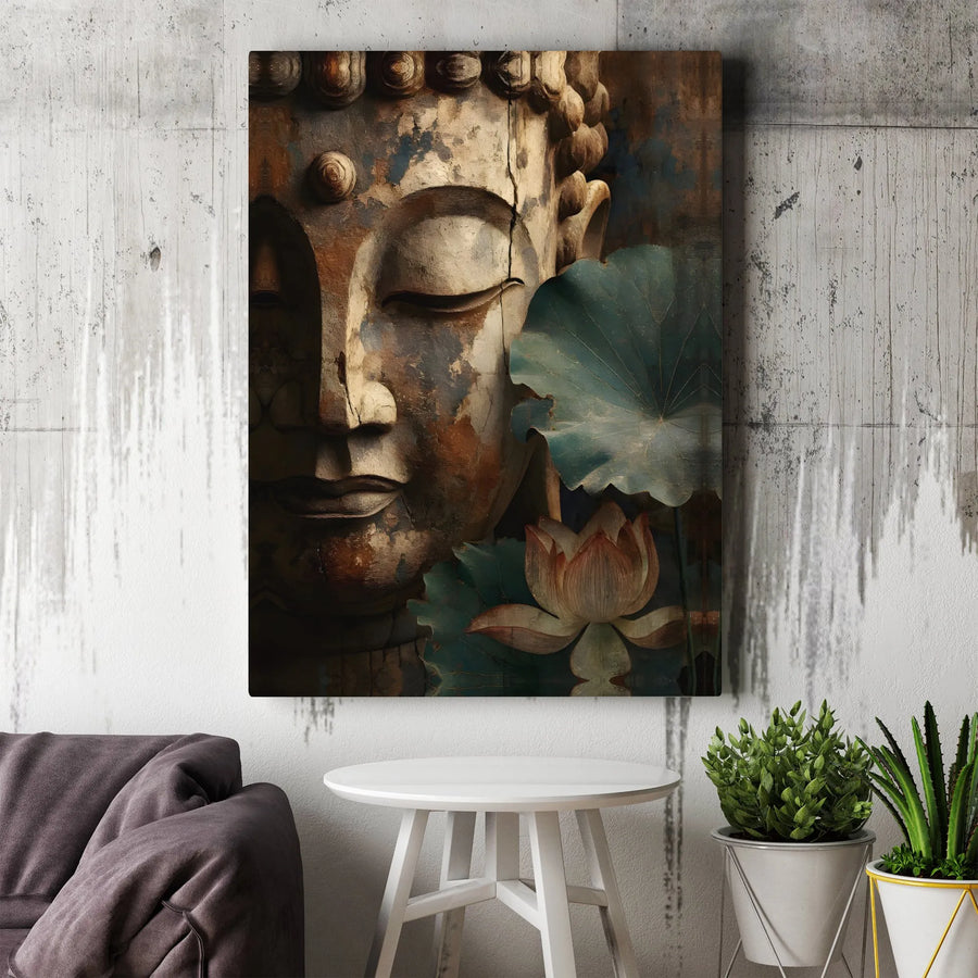 Buddha Canvas Wall Art | Rustic Zen Meditation Decor | Premium Fade-Resistant Print | Spiritual Home Office Wall Decor